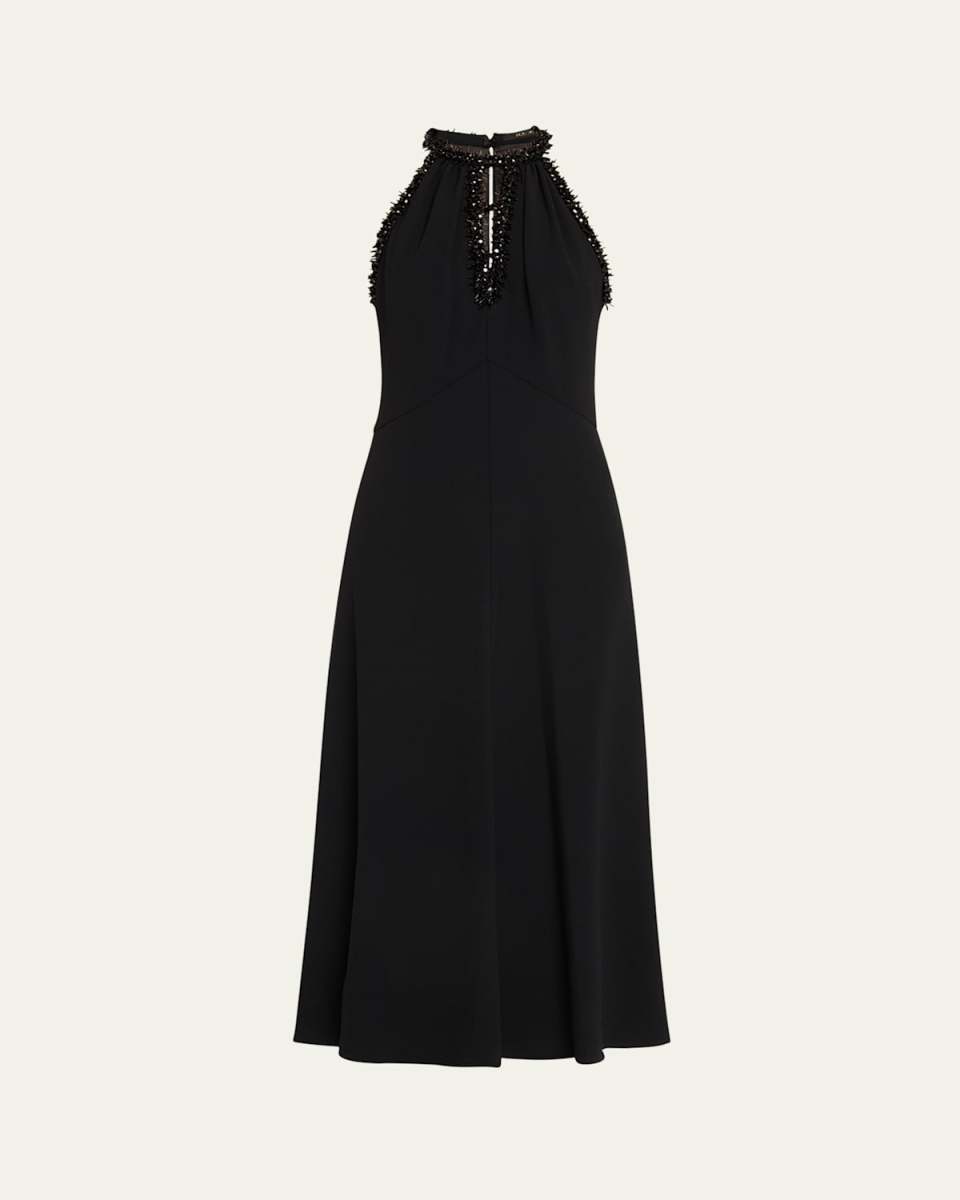 Aria Bead-Trim Halter Midi Dress